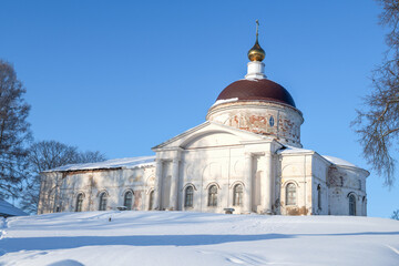 Ancient Cathedral of St. Nicholas the Wonderworker (1766-1769) on a January sunny day. Myshkin, Yaroslavl region. Russia