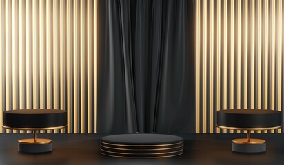 3D rendering of black podium background for black friday product on podium