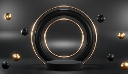 3D rendering of black podium background for black friday product on podium