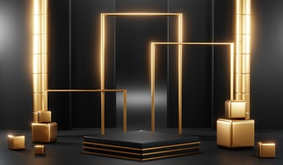 3D rendering of black podium background for black friday product on podium