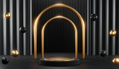 3D rendering of black podium background for black friday product on podium