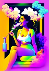 Smoking girl bright colorful illustration