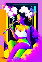 Smoking girl bright colorful illustration