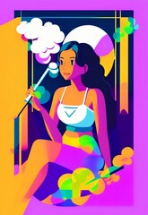 Smoking girl bright colorful illustration