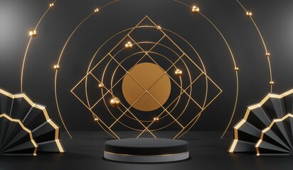 Fototapeta premium 3D rendering of black podium background for black friday product on podium
