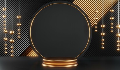 3D rendering of black podium background for black friday product on podium