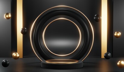 3D rendering of black podium background for black friday product on podium