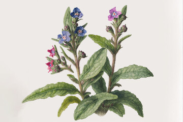Lungwort, Pulmonaria - Watercolour (Generative Art)