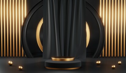 3D rendering of black podium background for black friday product on podium