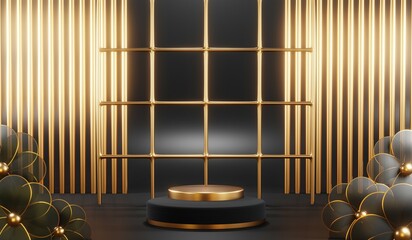 3D rendering of black podium background for black friday product on podium