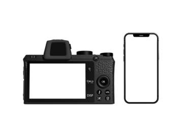 Camera and Smarphone with transparent mockup vector. PNG	