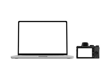 Laptop and Camera with transparent mockup vector. PNG	