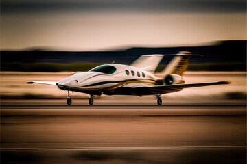 Fototapeta na wymiar Private plane landing on a runway 