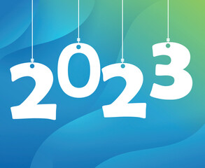 2023 White Happy New Year Holiday Abstract Vector Illustration Design With Cyan Gradient Background