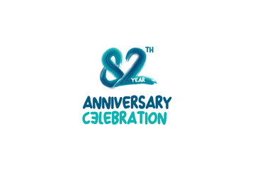 82th, 82 years, 82 year anniversary celebration fun style logotype. anniversary white logo with green blue color isolated on white background, vector design for celebrating event