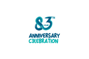 83th, 83 years, 83 year anniversary celebration fun style logotype. anniversary white logo with green blue color isolated on white background, vector design for celebrating event