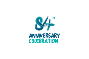 84th, 84 years, 84 year anniversary celebration fun style logotype. anniversary white logo with green blue color isolated on white background, vector design for celebrating event