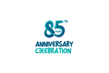 85th, 85 years, 85 year anniversary
 celebration fun style logotype. anniversary white logo with green blue color isolated on white background, vector design for celebrating event