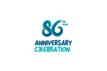 86th, 86 years, 86 year anniversary celebration fun style logotype. anniversary white logo with green blue color isolated on white background, vector design for celebrating event
