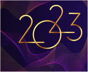 2023 Gold Happy New Year Holiday Abstract Vector Illustration Design With Purple Gradient Background