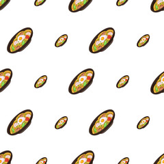 cartoon yakisoba, japanese food seamless pattern on colorful background
