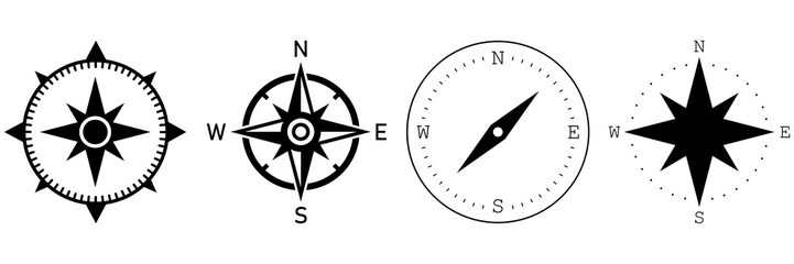 Compass icon set. Navigational compass with cardinal directions. Vector illustration