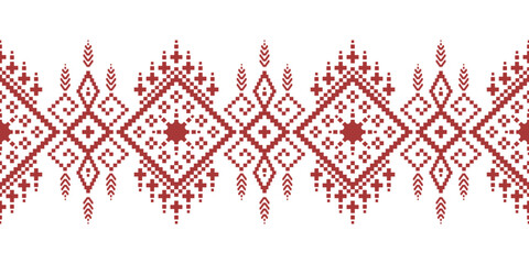 Red Cross stitch colorful geometric traditional ethnic pattern Ikat seamless pattern abstract design for fabric print cloth dress carpet curtains and sarong Aztec African Indian Indonesian 