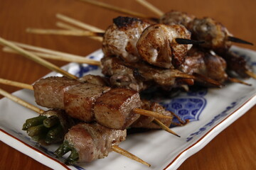 Japanese yakitori skewers of various meats