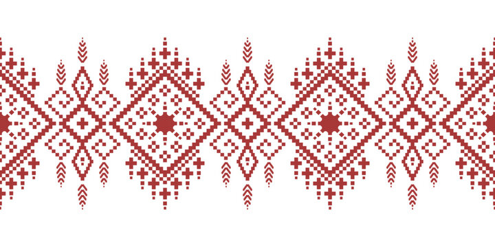 Red Cross stitch colorful geometric traditional ethnic pattern Ikat seamless pattern abstract design for fabric print cloth dress carpet curtains and sarong Aztec African Indian Indonesian 