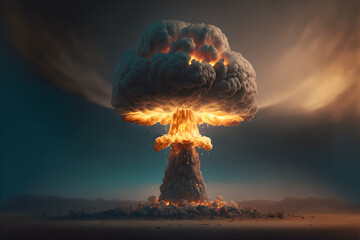 Nuclear explosion on the ground full of smoke and toxic gases which deals a lot of damage