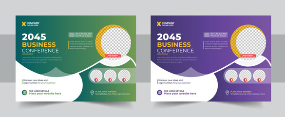 Conference flyer and invitation banner template design, Annual corporate business workshop, meeting & training promotion poster, Online digital marketing horizontal cover layout with logo & icon