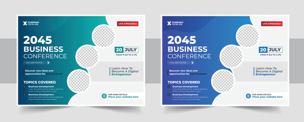 Corporate horizontal business conference flyer template, Business conference flyer template design, Annual corporate business workshop, meeting, training, business webinar flyer template design