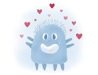Happy cartoon monster in love. Halloween illustration. St. Valentine Day