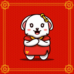 Chinese new year design vector illustration of a cute bunny giving a warm welcome