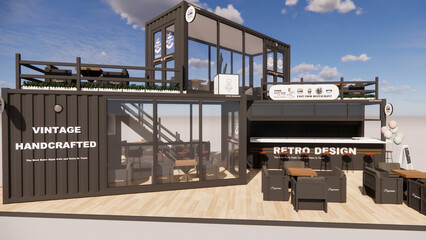 Rendering container coffee shop exterior building 3d model