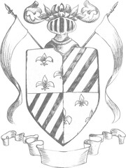 Graphic drawing of the family coat of arms for decorating a baroque wedding