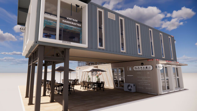 Rendering container coffee shop exterior building 3d model