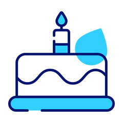 Cake with burning candle vector, party dessert icon