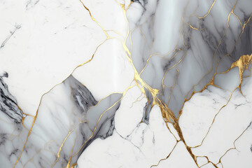 White marble texture background. Marble with gray and gold veins. Generative AI illustration © colnihko