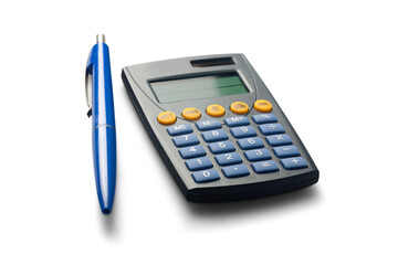 Plastic mathematical calculator with pen - obrazy, fototapety, plakaty