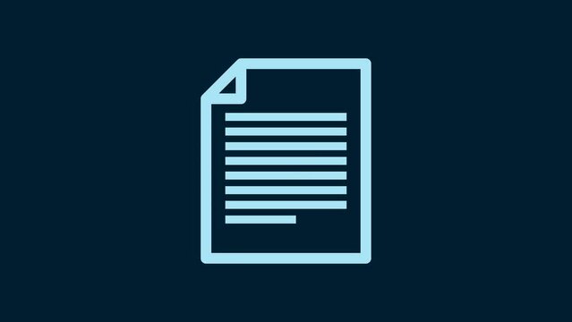 White Document icon isolated on blue background. File icon. Checklist icon. Business concept. 4K Video motion graphic animation
