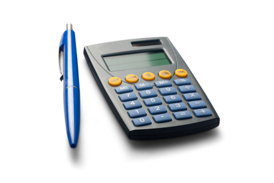 Plastic mathematical calculator with pen