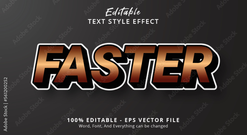Poster faster text with bronze color on sticker style, editable text effect