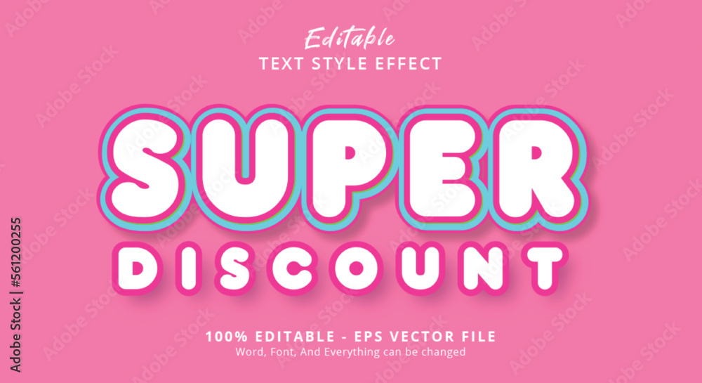 Poster super discount text with fancy color style effect, editable text effect