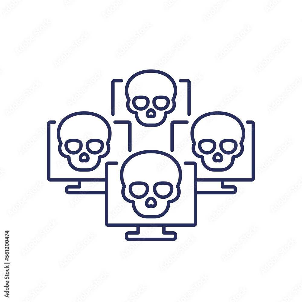 Poster botnet line icon, network with bots