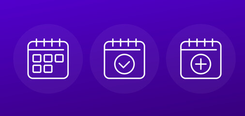 calendar and schedule line icons, vector