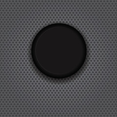 Black glass button isolated on a carbon background