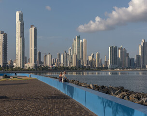 Fototapeta na wymiar View of the skyscraper silhouette of Panama City