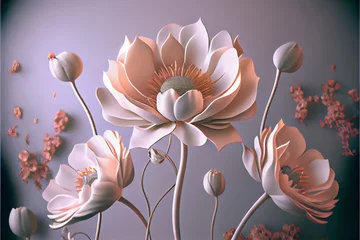 Crédence de cuisine en verre imprimé Violet 3d mural wallpaper with simple floral painting light gray background. drawing modern flowers for bedroom decor 