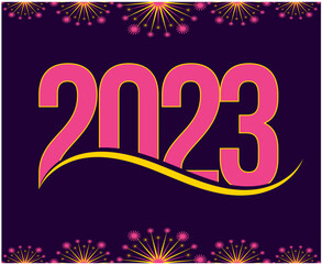 2023 Year Pink And Yellow Abstract Vector Illustration Design With Purple Background